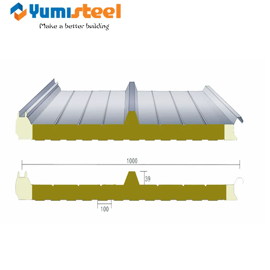 Paneles de sándwich mineral de borde de sellado de la PU de 75 mm para el techo