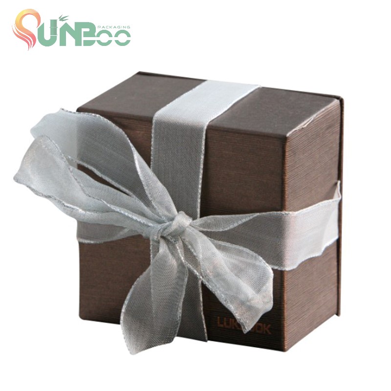 Caja de regalo cuadrada linda con organza cinta-sp-box049