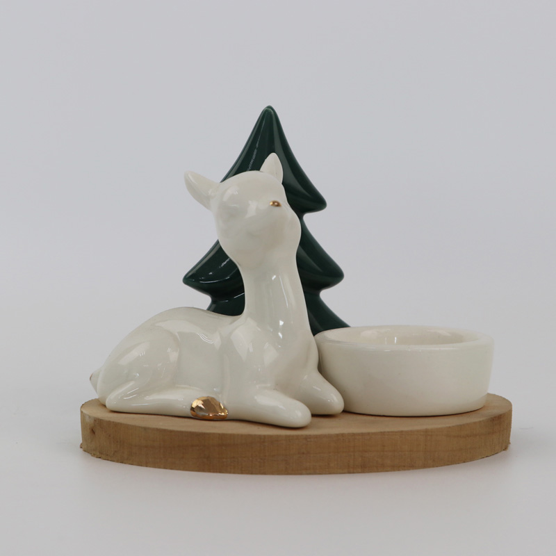 Decoración de cerámica de ciervos navideños