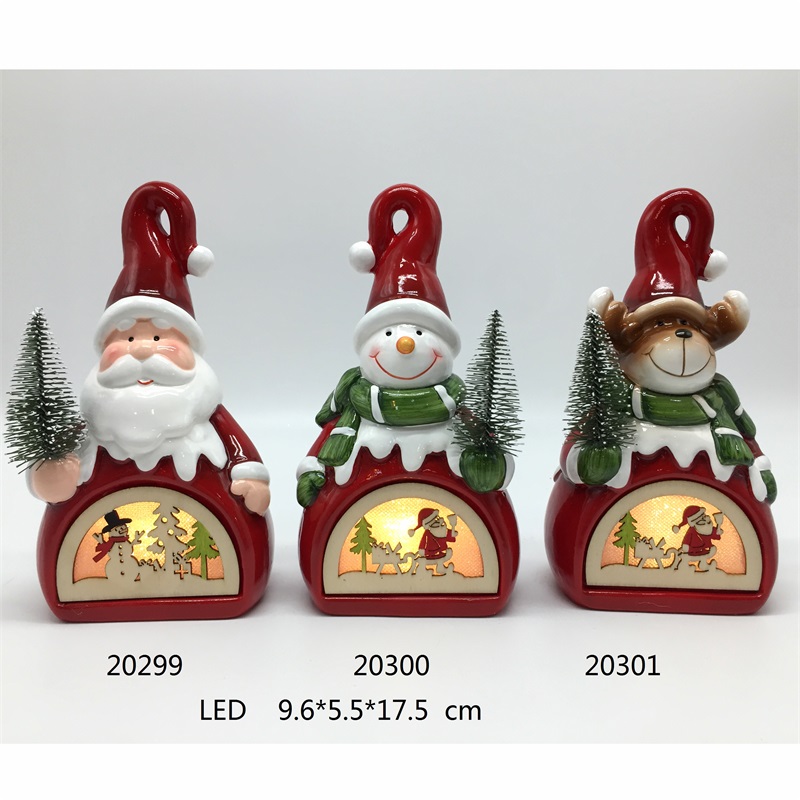 Linterna de cerámica de Navidad con luz LED