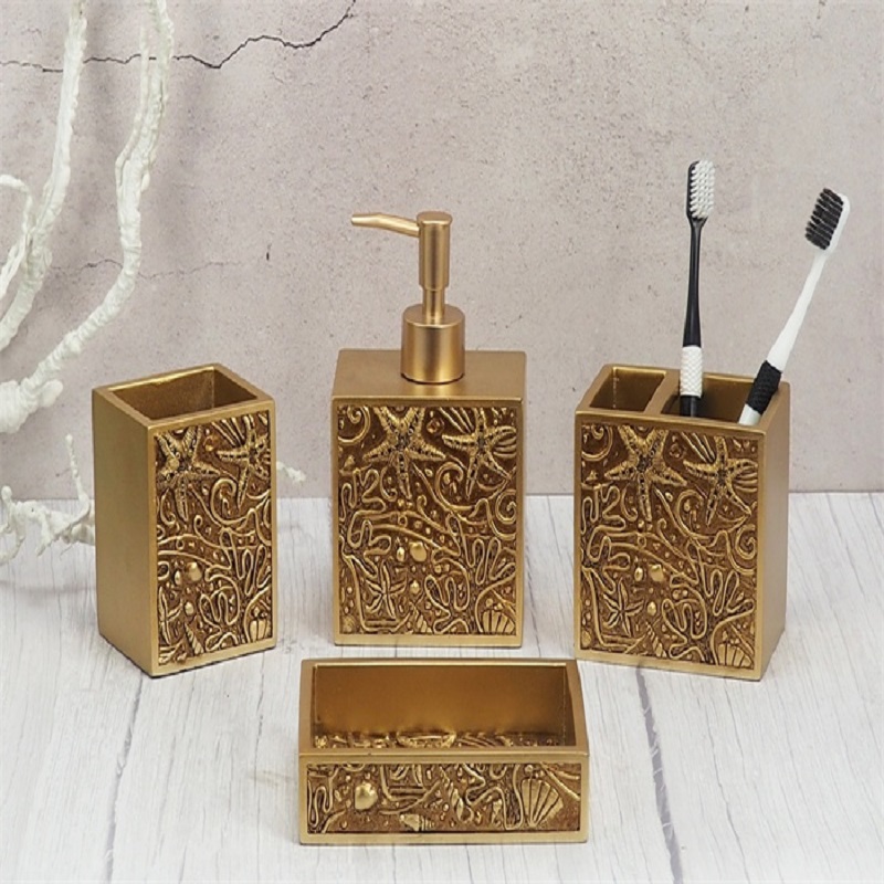 Venta caliente Hotel Luxury Mano-pintura de oro color resina de baño accesorios de baño conjunto