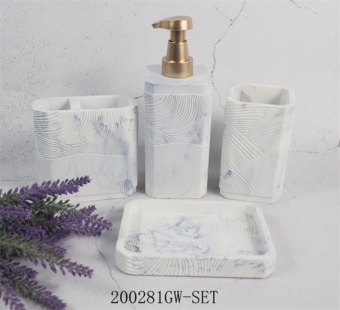 Elegante tema moderno blanco marmoleado de polyresin resina accesorios de baño