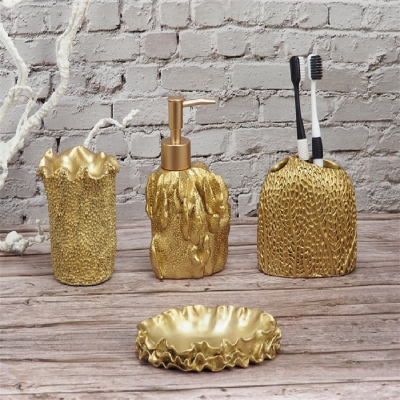 Forma irregular Golden Polyresin Baño conjuntos Herramientas para el hogar