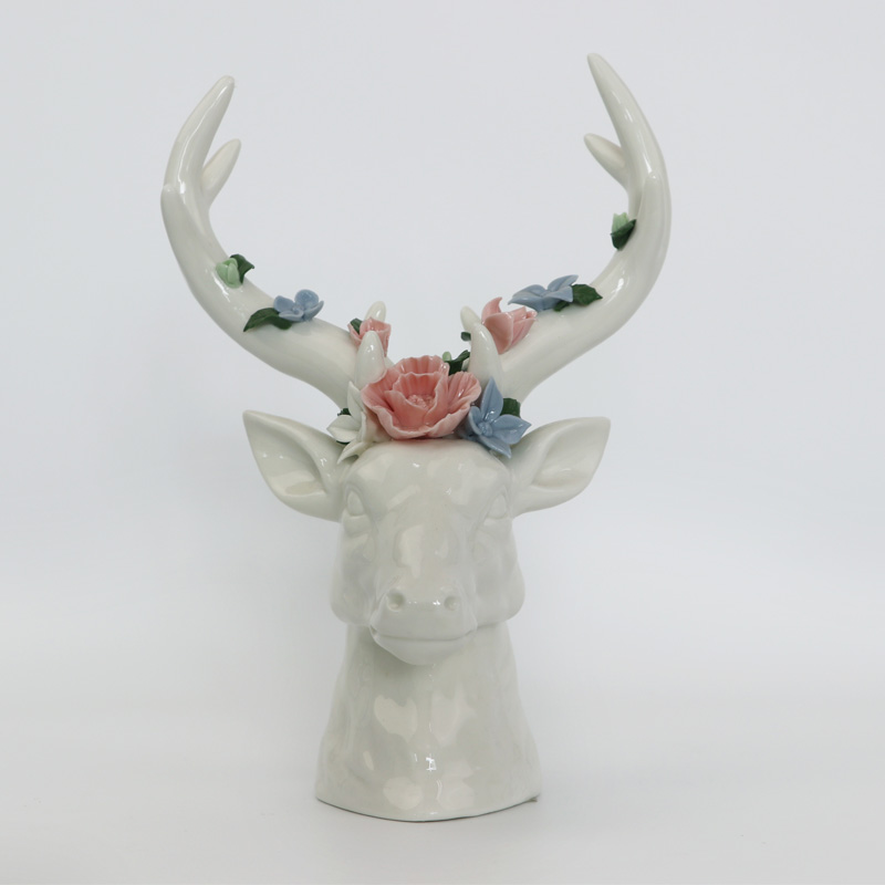 Decoración de cerámica de cabeza de ciervo de Navidad