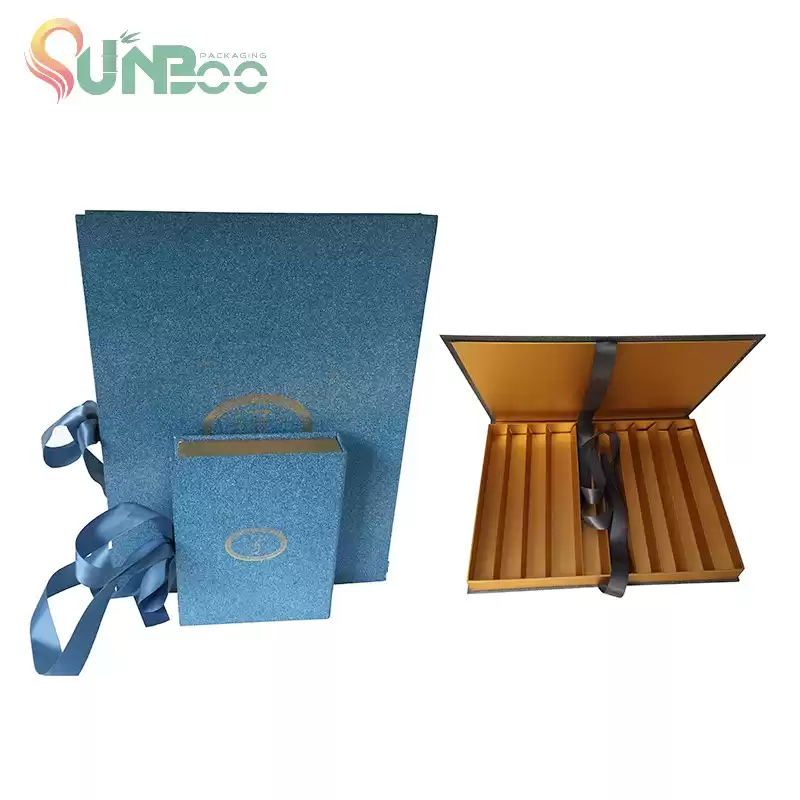 Caja de chocolate de color azul lindo con bonita cinta-sp-box053
