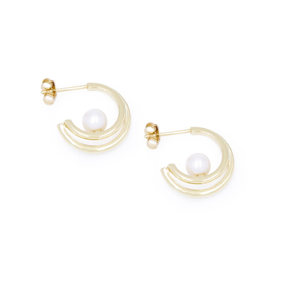 Hoop Ear Studs para mujer color dorado con perlas