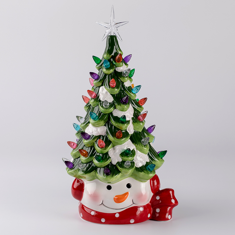 Decoraciones de cerámica iluminadas Personajes de Navidad Muñeco de nieve Santa y árboles de Navidad