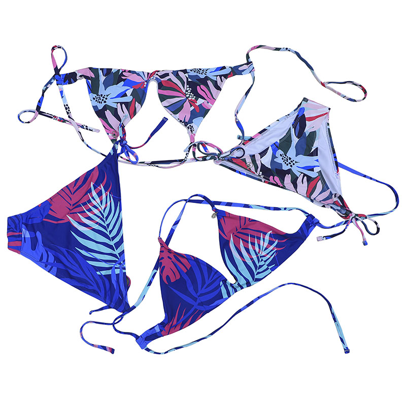 Conjunto de bikini de impresión de hojas tropicales para mujeres triángulo conjunto de bikini