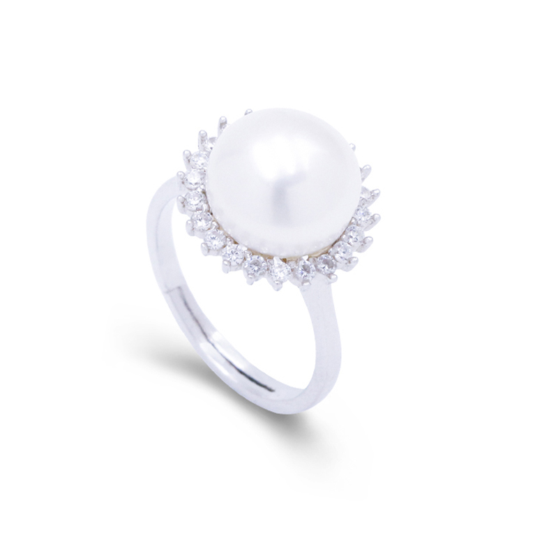 Trendy Pearl Pearl Promise Ring Sterling Silver Pave Set Zircons