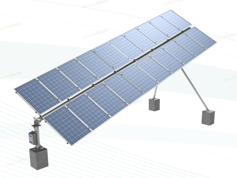 Rastreador solar de un solo eje inclinado con módulos inclinados