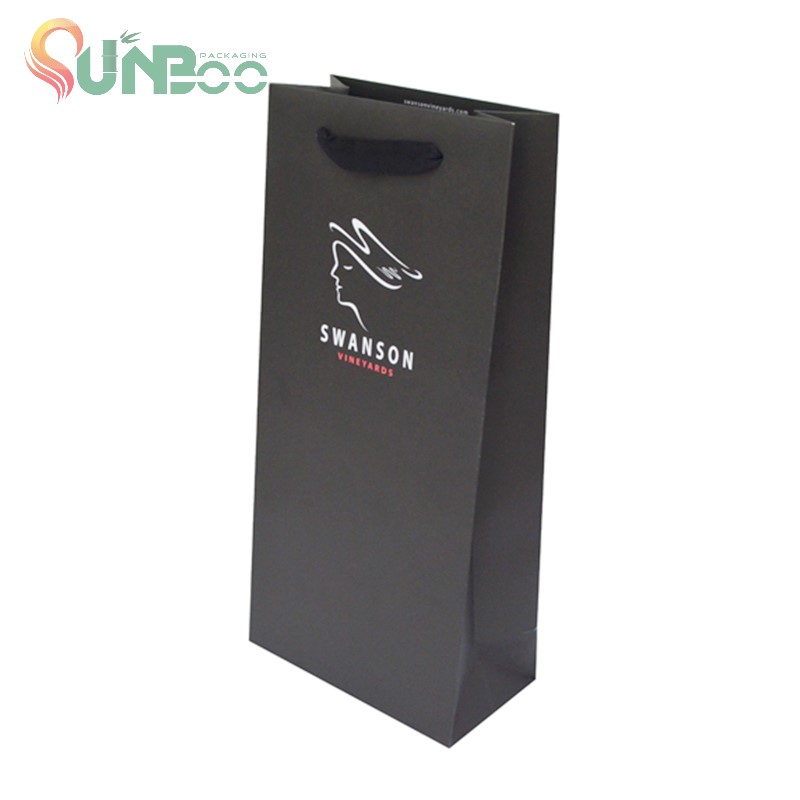 Papel negro con tinta blanca bonito diseño para bolsa de vino -sp-bag044