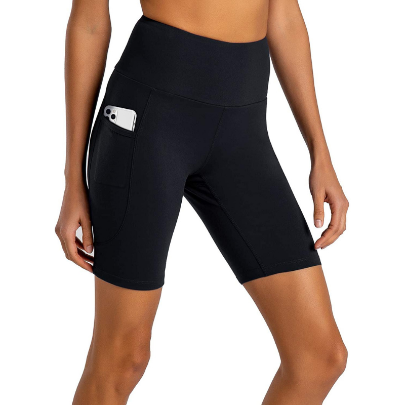 Pantalones cortos de ciclista de 2 "5" 8 "Pantalones cortos de cintura alta de cintura alta con bolsillos Pantalones cortos de entrenamiento Spandex