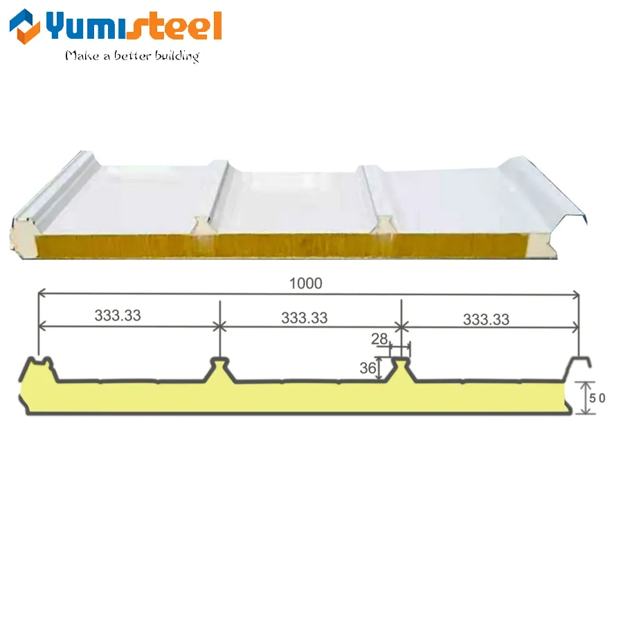 Paneles de sándwich de techo multifunción de 50 mm 4-costillas para soluciones fotovoltaicas solares