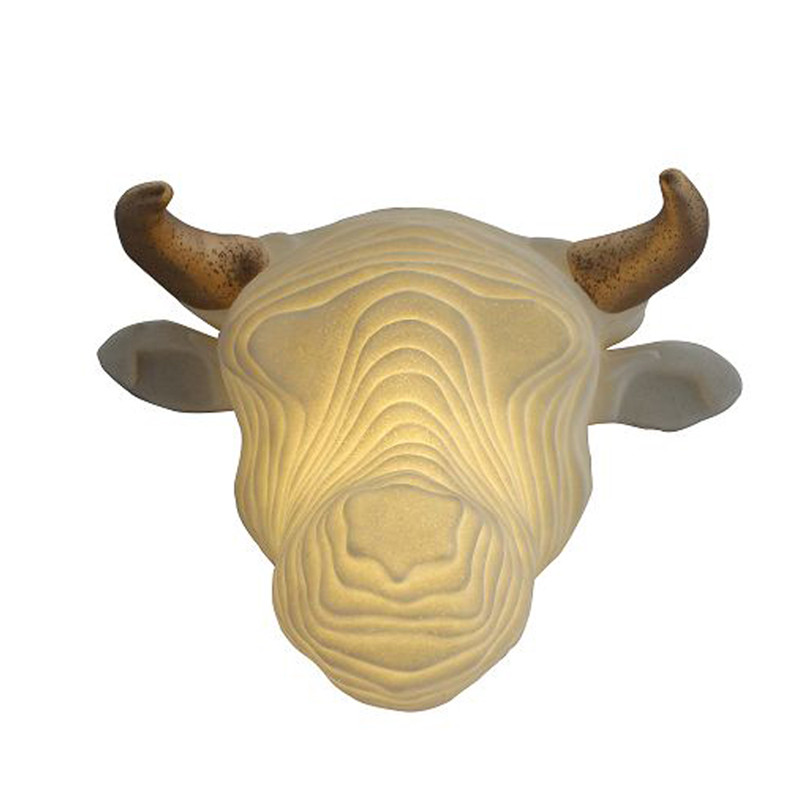 Luz LED de escultura de pared de arenisca de la cabeza de vaca en capas