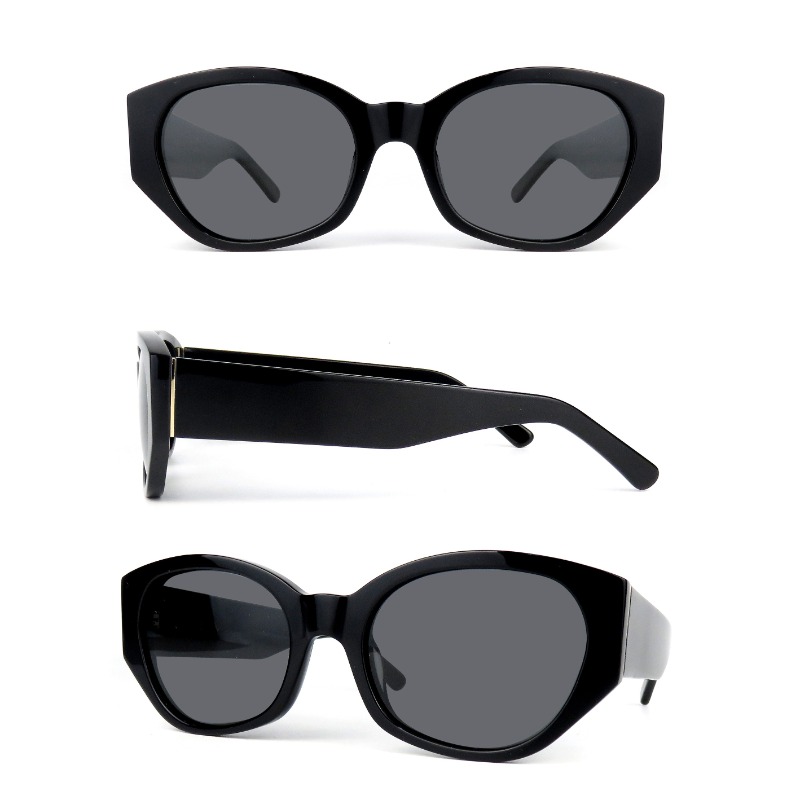 Gafas de sol redondas de acetato Gafas de sol de acetato de alta calidad Adorno de metal negro Ojo de gato redondo Gafas de sol de acetato hechas a mano Lente polarizada