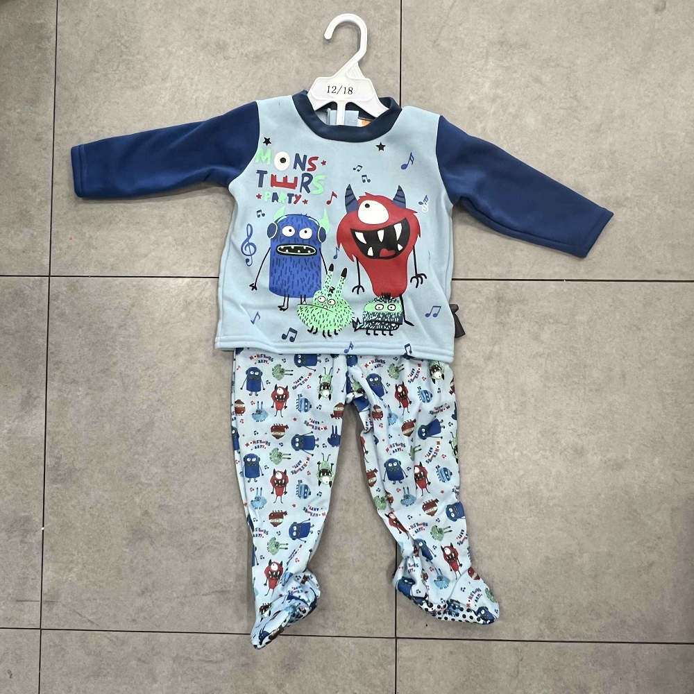 Pijamas de dos piezas de manga larga confeccionados superiores del modelo de la impresión plástica del bebé