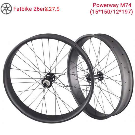 Rueda de bicicleta de nieve Lightcarbon 26er y 27,5, ruedas de carbono Powerway M74 Fatbike con llantas de 65/85/90/75mm de ancho