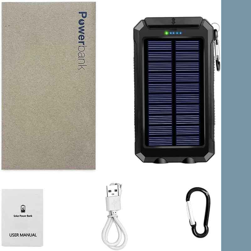 Banco de energía solar portátil 20000mAh cambiador de batería impermeable Powerbank con brújula