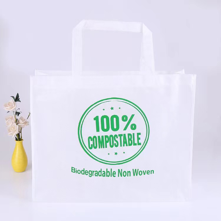 Bolsa no tejida blanca compostable, 100% biodegradable y respetuosa con el medio ambiente
