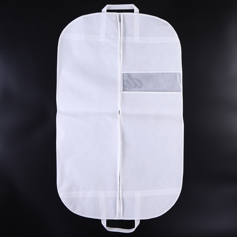 Bolsa de ropa pequeña transparente con ventana Compostable blanca, funda transparente para traje para almacenamiento, colgante, logotipo personalizado con tela no tejida