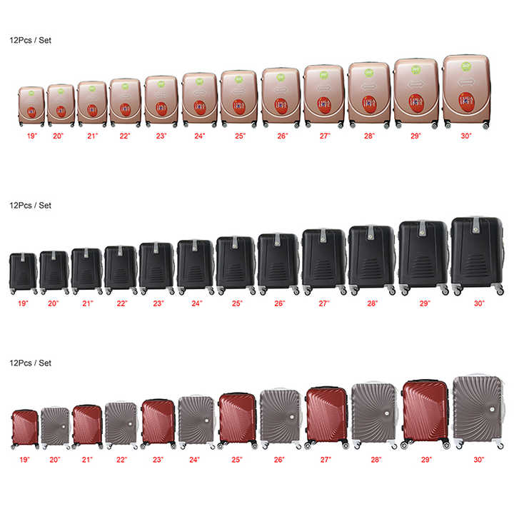 Conjuntos de equipaje rígido de ABS fabricado semiacabado con equipaje de 12 piezas