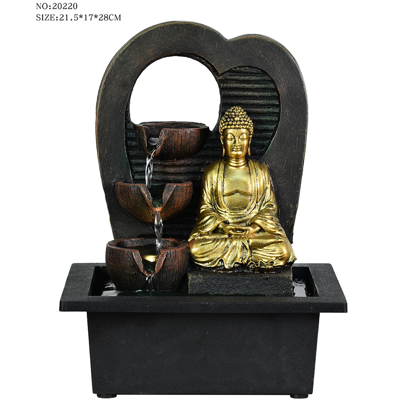 Fábrica directa para fuente de agua religiosa de Buda de sobremesa de resina de varios estilos para decoración de interiores
