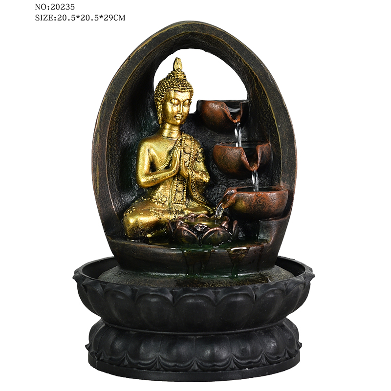 Fuente de agua religiosa de Buda de color dorado de mesa de resina para decoración interior
