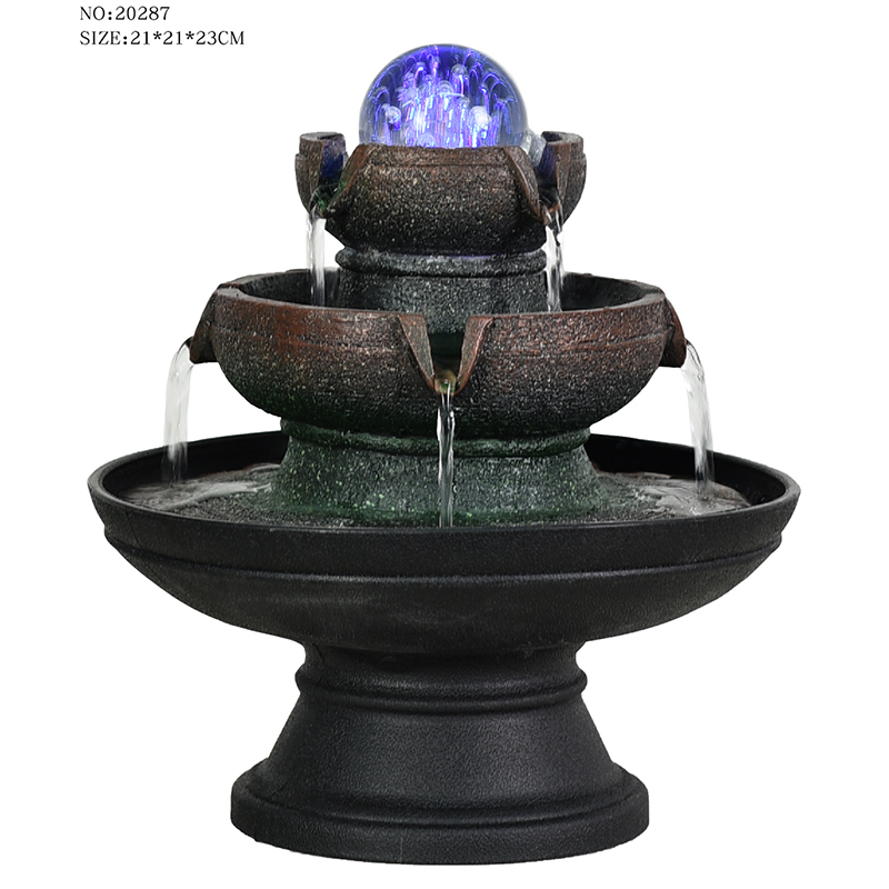 Fuente de agua tablero de la resina de tres niveles de la decoración casera al por mayor con la bola rodante de cristal colorida